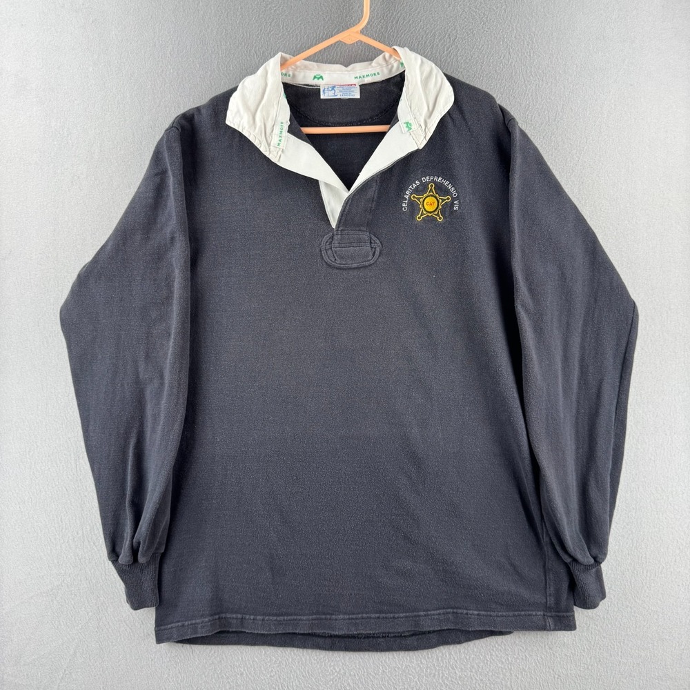 Vintage Maxmore Rugby Shirt Mens 48 XL Black Cotton 80s 90s Jersey Polo